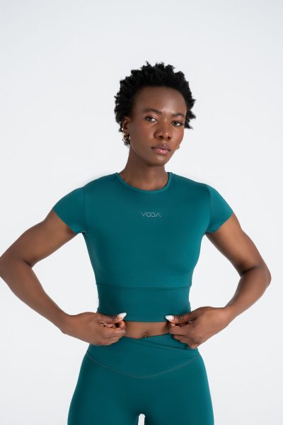 DEFINE ACTIVE SLIM CROP T-SHIRT KEMER DETAYLI YEŞİL