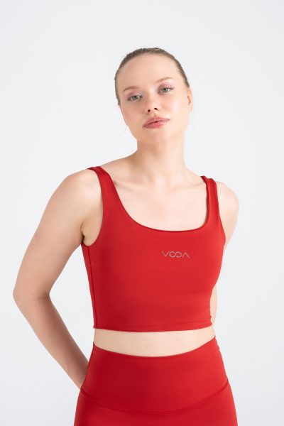 Define Aura Crop Top Cift Kat Kirmizi