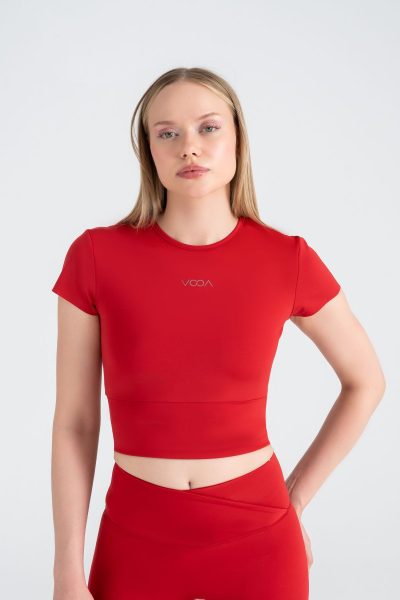 Define Active Slim Crop T-shirt Kemer Detayli Kirmizi