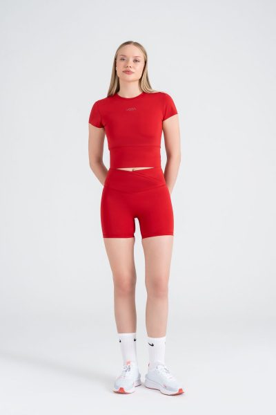 Define Active Slim Crop T-shirt Kemer Detayli Kirmizi - Görsel 3