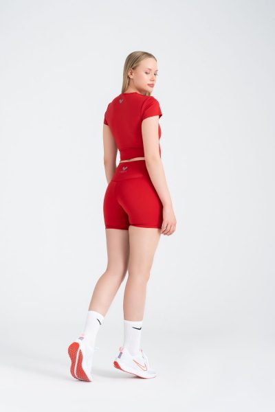 Define Active Slim Crop T-shirt Kemer Detayli Kirmizi - Görsel 4