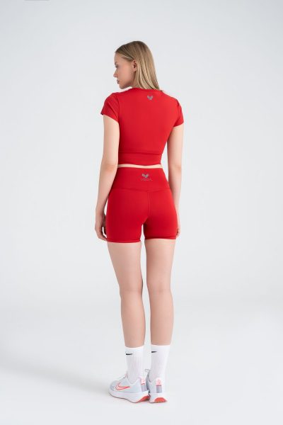 Define Active Slim Crop T-shirt Kemer Detayli Kirmizi - Görsel 6
