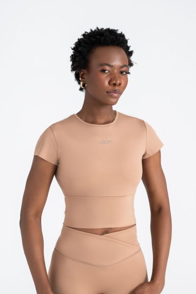 Define Active Slim Crop T-shirt Kemer Detayli Bej