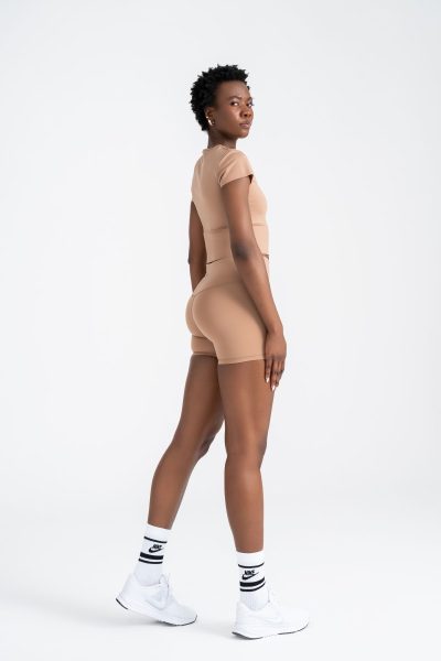 Define Active Slim Crop T-shirt Kemer Detayli Bej - Görsel 2