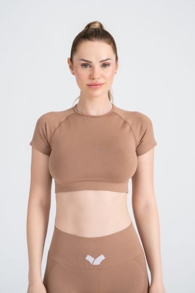 Serenıty Seamless Actıve Crop Tshırt Bej - Görsel 3